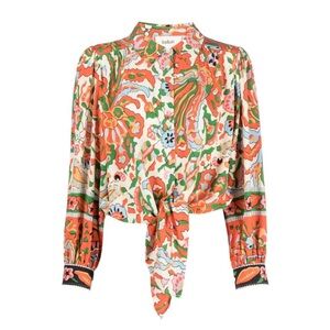 CUPCAKE AND CASHMERE Martha tied-waist cropped shirt, paisley